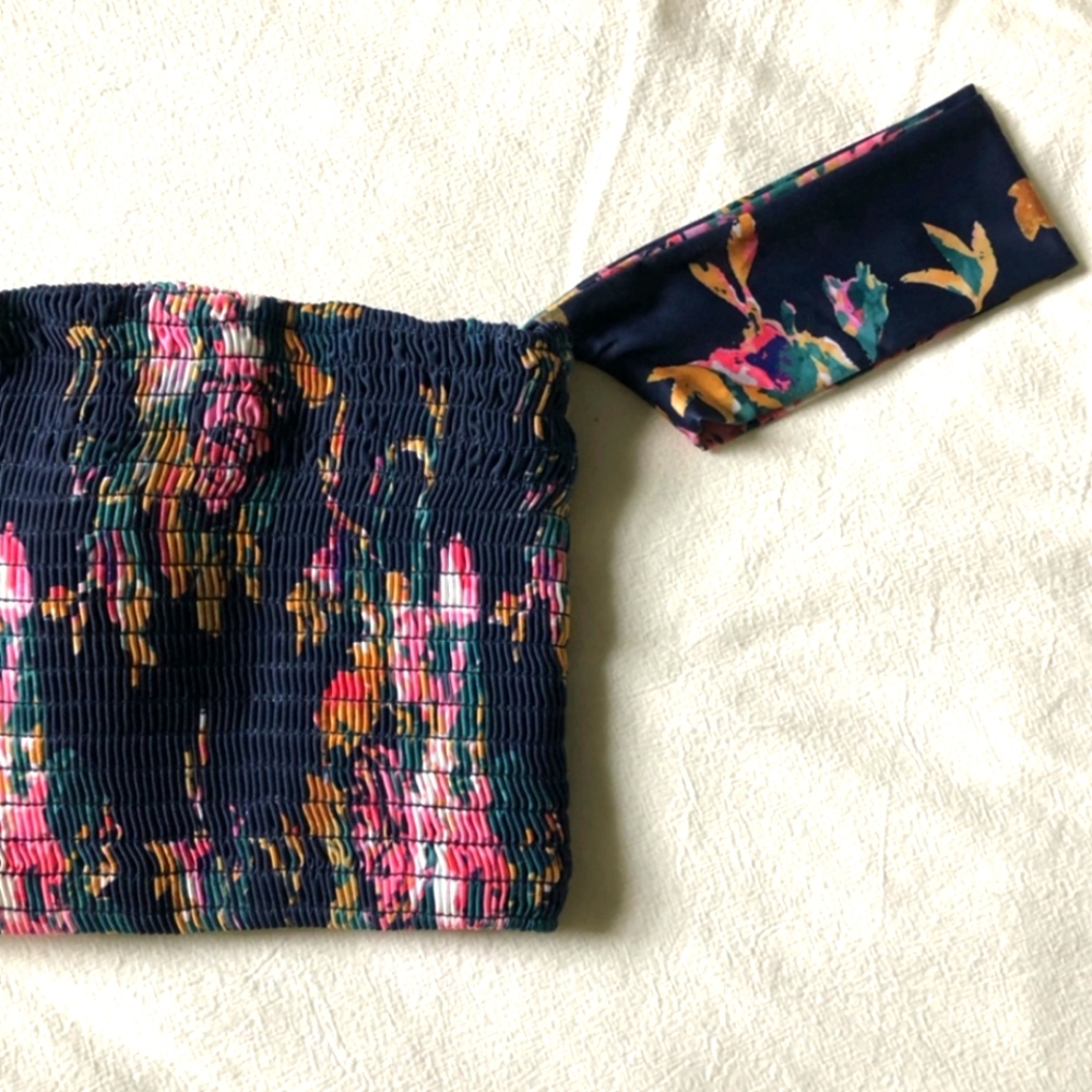 Anthropologie Bikini Swimsuit Top Off The Shoulder Top Size L Pink Flowers - Picture 8 of 16